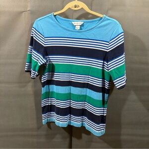 Christopher & Banks Size M Knit Top, Blue / Green scoop neck, short sleeves
